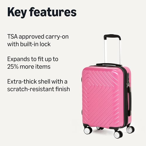 Amazon Basics 21" Hardside Carry-On Luggage with TSA Lock, Expandable, Scratch-Resistant Geometric Surface, Organized Interior, 4 Multi-directional Spinner Wheels, Pink