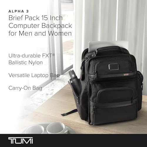 TUMI - Alpha Brief Pack - Men's and Women's Work and Travel Laptop Backpack with Padded Adjustable Strap - Fits Up to 15" Screen - Black