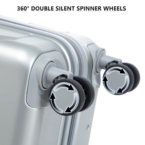 Hardside Luggage Sets, Lightweight Stripes Suitcase with Spinner Wheels, Sliver-220