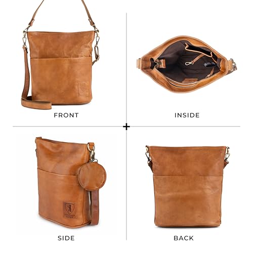 BERLINER BAGS Vintage Genuine Leather Shoulder Bag Sofia, Handbag, Crossbody Bag for Women - Brown