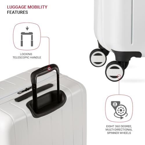 SwissGear Wanderlust Pro Lightweight Hardside Expandable Luggage Set with Spinner Wheels, White, 3-Piece Set (20/24/28)