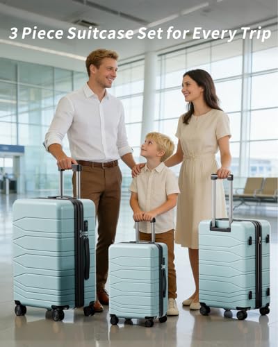 voyzap 3 Piece Luggage Set, 20/24/28 Inch Expandable Luggage Sets with Spinner Wheels, ABS+PC Hardshell Suitcases, Suitcase Set with Double-Layer Explosion Zipper, TSA Lock