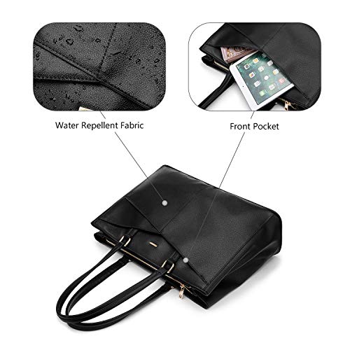 LOVEVOOK Laptop Tote Bag for Women 15.6 Inch Waterproof Leather Computer Bags Business Office Work Briefcase Black
