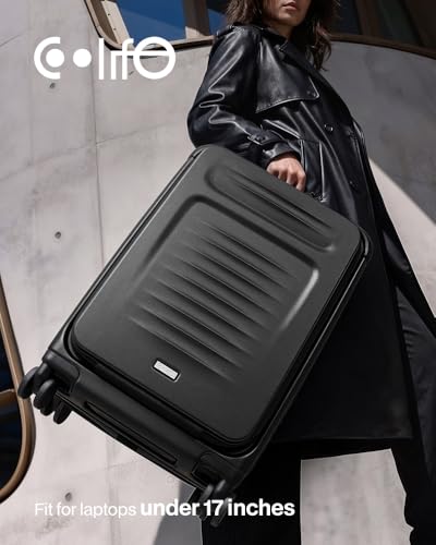 Coolife Luggage Sets Checked Suitcases - 2 Piece, Travel Carry on with Spinner Wheels, Expandable Hardside Large Suitcase with TSA Lock,20+29 Inch Black