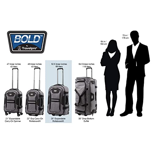 Travelpro Unisex-Adult Bold-Softside Expandable Rollaboard Upright Luggage, Blue/Black, Checked-Medium 25-Inch