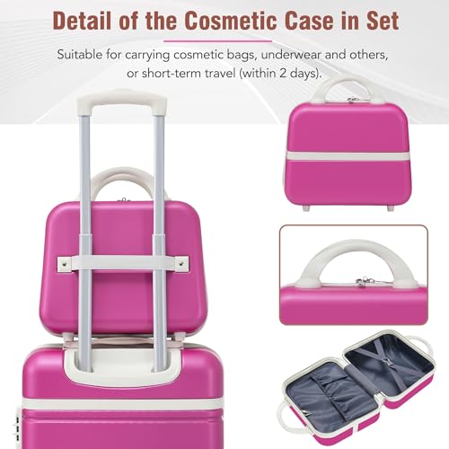 Merax Luggage Sets, Hardshell Luggage Sets 4 Pieces 20"+24"+28" Luggages and Cosmetic Case Spinner Suitcase with TSA Lock Lightweight, Pink
