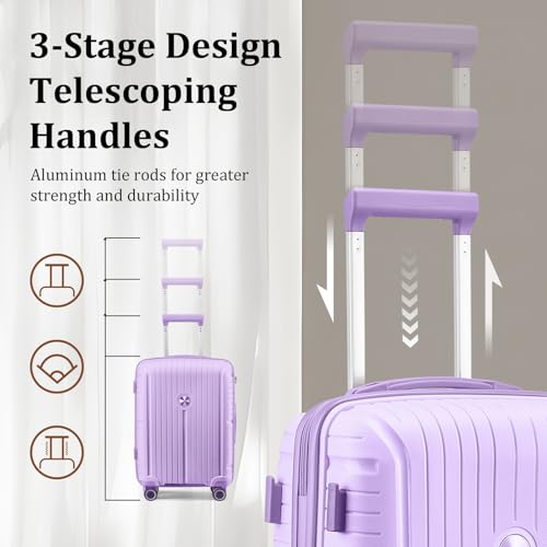 Joyway Suitcase Set 3 Piece Luggage Sets with TSA Lock, PP Hardside Carry on Luggage Set, Travel Lightweight Suitcases with Wheels, Light Purple