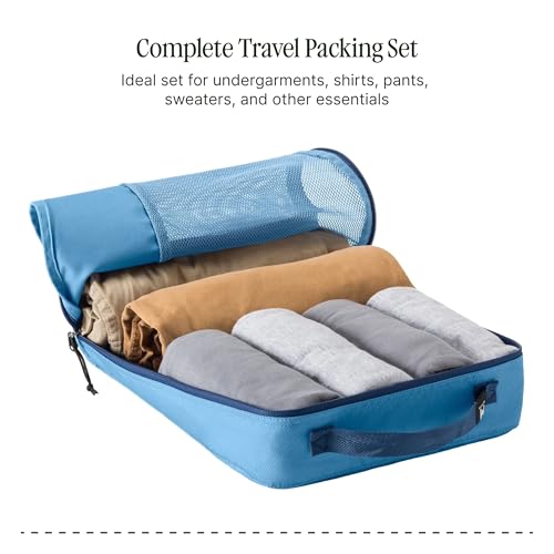 Eagle Creek Pack-It Reveal Cube Set - Packing Cubes for Compartmentalizing Luggage - Durable - Ultra-Lightweight - Water-Resistant - Easy Grab Zipper Pull - Mesh Windows - Blue Dawn - XS/S/M