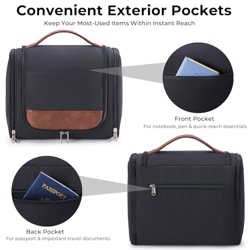 Ralnitote Large Hanging Toiletry Bag for Men, Travel Bathroom Bag with Hook, Hygiene Bag Organizer for Shower, Shaving & Grooming Essentials, Black