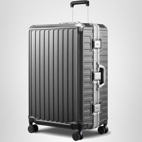 LUGGEX Checked Suitcase with Spinner Wheels, 8010S Aluminum Frame Zipperless Polycarbonate Hard Shell Suitcase (ZX-Core, Charcoal Metallic, 28 Inch)