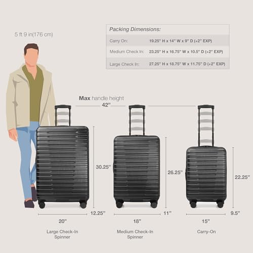 U.S. Traveler Boren Expandable Hardside Rugged Travel Luggage with 8 Spinner Wheels, Black, Checked-Large 30-Inch