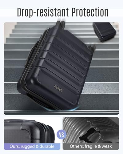 LIGHT FLIGHT Carry On Luggage 22x14x9 Airline Approved, Expandable Carry On Suitcases with Wheels, Lightweight Luggage, Durable Hard Shell 20 Inch Rolling Suit Case for Men Women Travel Black