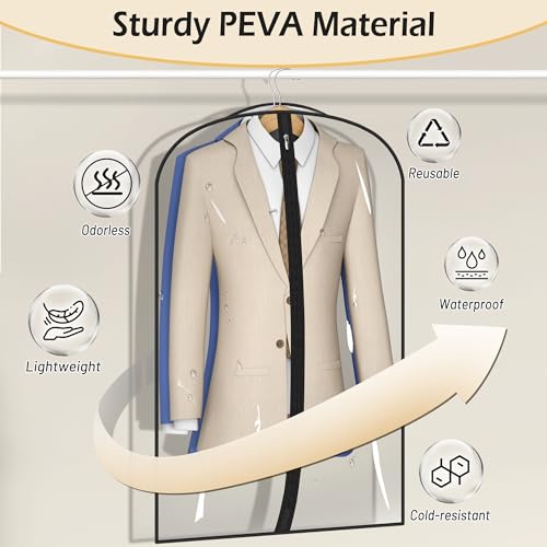 MISSLO All Clear Garment Bags for Hanging Clothes 40" Suit Bags for Closet Storage Plastic Clothes Covers for Shirts, Jackets, Coats, 6 Packs