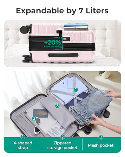 BAGSMART Carry On Luggage 22x14x9 Airline Approved with Spinner Wheels,Lightweight 20 Inch Luggage with TSA Lock,Expandable Hard Shell Carry On Suitcases for Men Women,Pink