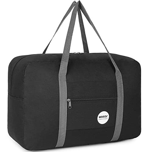 WANDF For Spirit Airlines Personal Item Bag 18x14x8 Travel Duffel Bag Underseat Foldable Carry-on Luggage for Women（A-Black）