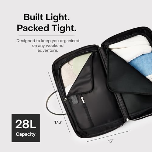 July Carry All Split Weekender - Stylish Carry On Bag for Personal & Work, Zipped Pockets & Pass-Through Band, Weekender Bag, Travel Bag Flight Approved, Clamshell Opening - 28L, French Navy