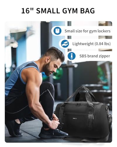 ECOHUB 16'' Personal Item Bag Mini Duffel with Shoulder Strap Small Travel Bags Underseat Carry on for United Airlines Gym for Women and Men (Black)