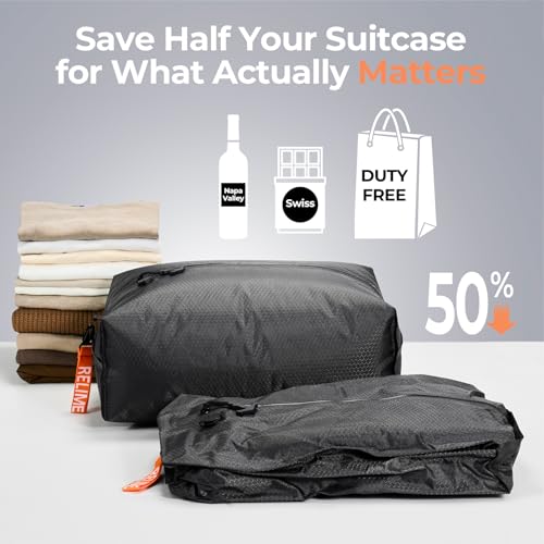 Relime Classic Series Vacuum Bags for Travel Luggage with Wireless Pump, Compression Bags for Carry On Suitcases and Backpack, Vacuum Seal Packing cube for Cloth Packing (2PC + PUMP)