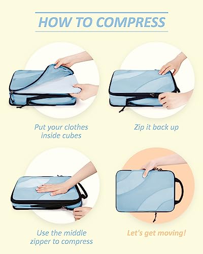 BAGSMART Compression Packing Cubes for Travel, 6 Set Travel Packing Cubes for Suitcases, Compression Suitcase Organizers Bag Set, Lightweight Packing Organizers Sky Blue