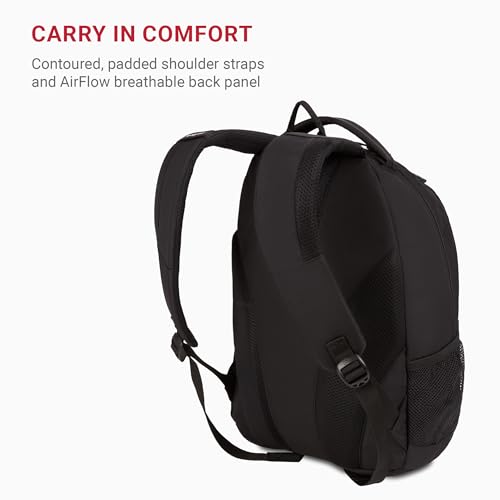 SwissGear 1186 Special Edition 13” Laptop Backpack Black – Compact Tech Bag with Reflective Accents – Multiple Organizer Pockets with Bungee Cords & D-ring Attachment Point