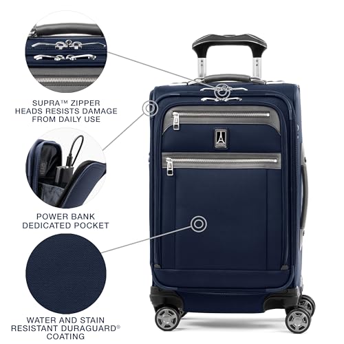 Travelpro Platinum Elite Softside Expandable Carry on Luggage, 8 Wheel Spinner Suitcase, USB Port, Suiter, Men and Women, Dark Blue, Carry On 21-Inch