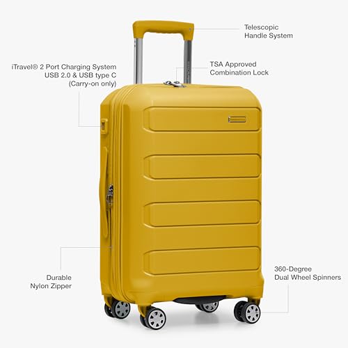 Traveler's Choice Pagosa Hardshell Expandable Luggage with Spinner Wheels, Yellow, 2-Piece Set (22/27)