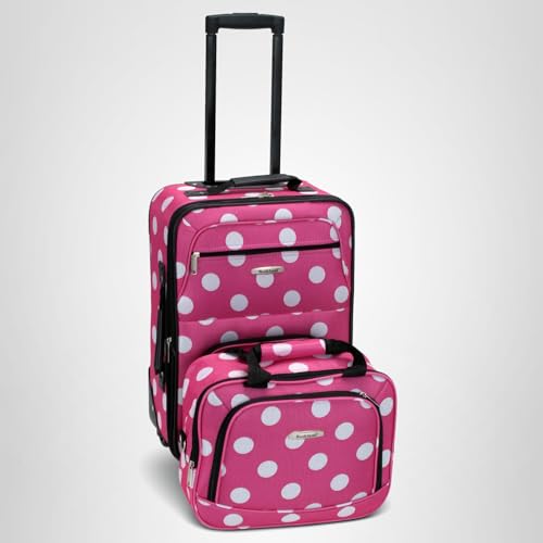 Rockland Fashion Softside 2 Piece Luggage Set, Expandable, (14" Tote/19" Upright), Pink Dot