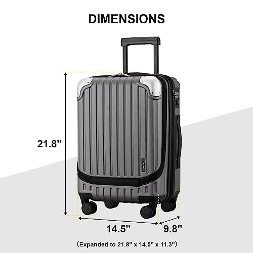 LEVEL8 Grace Carry on Luggage, 20 Inch Expandable Hard Shell Suitcase with Wheels, Abs+Pc Harshell Spinner Luggages with Tsa Lock, Travel Bag for Women Men, Grey