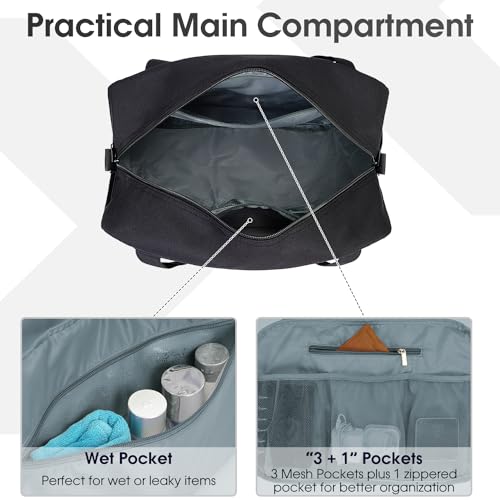 Narwey 18" Carry on Bag Underseat for Airplane Spirit Airlines Personal Item Travel Bag 18x14x8 Small Duffle Bag Duffel Bag Gym Weekender Overnight Bag with Wet Pocket for Women and Men (Black)