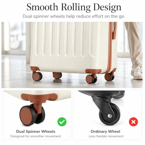 YOETEY Luggage Sets 5 Piece, Hardside Suitcase with Wheels, TSA Approved, White Brown