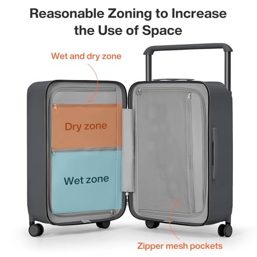 mixi 26 Inch Large Checked Luggage Suitcase with Spinner Wheels Upgrade Wide Handle PC Hard Shell Rolling Travel Suitcase with TSA Lock, Rock Gray