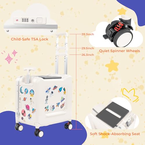 Lavoker 20" Ride-On Suitcase for Kids Lightweight Carry-On Luggage with Detachable Seat&Dual Telescoping Handles&360°Silent Spinner Wheels & TSA Lock