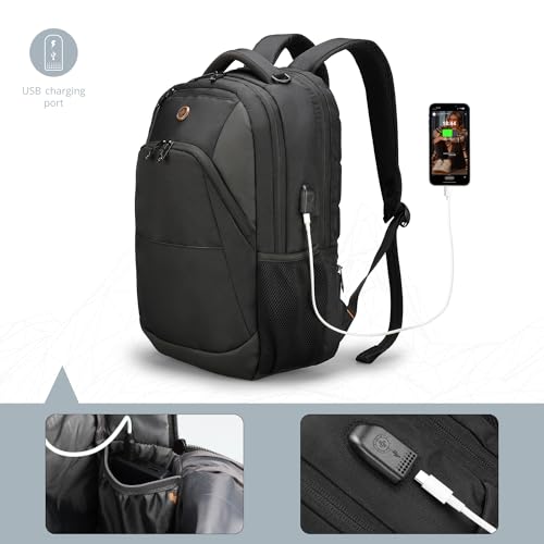 Swissdigital Design Travel Laptop Backpack, College Laptops Backpack with USB Charging Port for Men and Women Fits 16 Inch Notebook, Black | SD1670-01