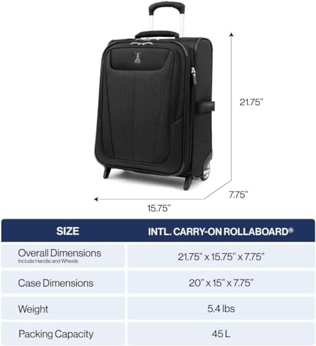 Travelpro Maxlite 5 Softside Expandable Upright 2 Wheel Carry-on Luggage, Lightweight, 20-Inch — Black