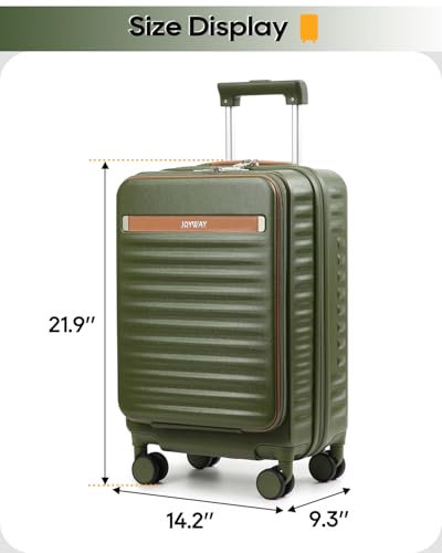Joyway Carry on Luggage Airline Approved with Front Compartment and Cup Holder, 20 Inch Hard Shell Carry-on Suitcase with Spinner Wheels and TSA Lock for Women Men