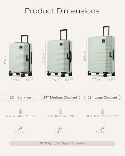 Coolife Luggage 3 Piece Set Hardside Lightweight Suitcases: Upgraded Durable PC Travel Luggage with Dual Spinner Wheels & TSA Lock, 20/24/28 (20'' Expandable Only), Light Green