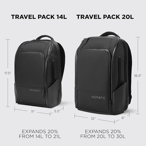 NOMATIC 20L Travel Pack - Mens Travel Backpack - Expandable to 30L - Water Resistant Daypack - TSA-Ready - Lightweight Business Traveling Backpack for Men - 16" Laptop Compartment