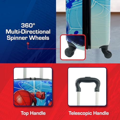 FUL Marvel Spider-Man Kids Suitcase for Boys and Girls | 21" Kids Carry On Luggage | Hardshell Rolling Suitcase with 360° Spinner Wheels | Airline Approved