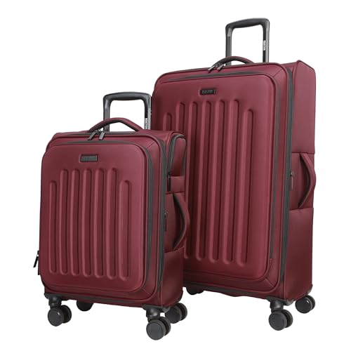 Kenneth Cole REACTION The Venturer 2-Piece Softside 8-Wheel Spinner Luggage Travel Set: 20" Carry-On & 28" Checked Suitcase, Wine
