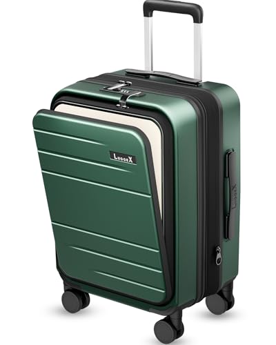 LUGGEX Carry On Luggage 22x14x9 Airline Approved, Expandable Polycarbonate Suitcase with Front Pocket (FX-Core, Green, 20 Inch)