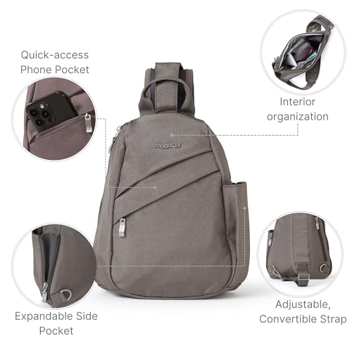 Baggallini Medium Sling Backpack - 9"x11" Lightweight Sling Bag with Convertible Adjustable Shoulder Strap