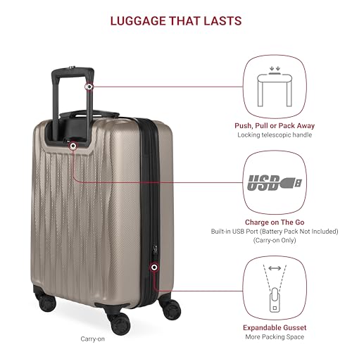 SwissGear 7272 Energie Expandable Hardside Luggage with Spinner Wheels and TSA Lock, Light Gold, 3-Piece Set (19/24/27)