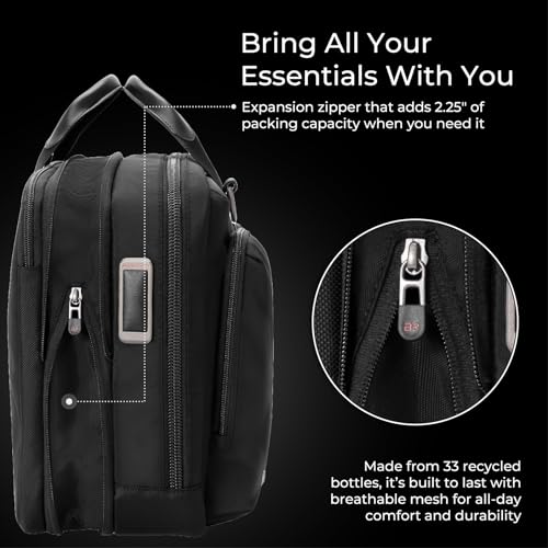 Briggs & Riley Medium Expandable Briefcase - Laptop Bag for Work & Travel, Briefs for Men & Women, Includes Shoulder Strap, Self-Repairing Zippers, Fits up to 15" Computer - HTA Collection, Black