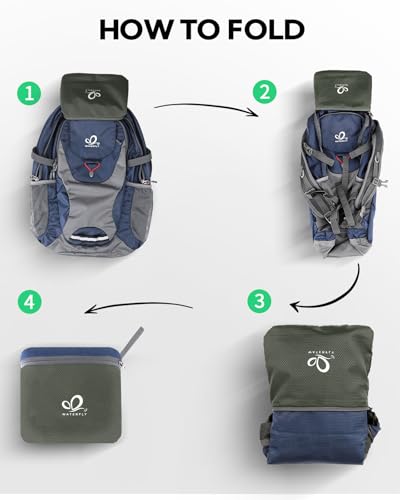 WATERFLY Lightweight Packable Hiking Backpack: 30L Foldable Travel Daypack Ultralight Camping Day Pack for Woman Man