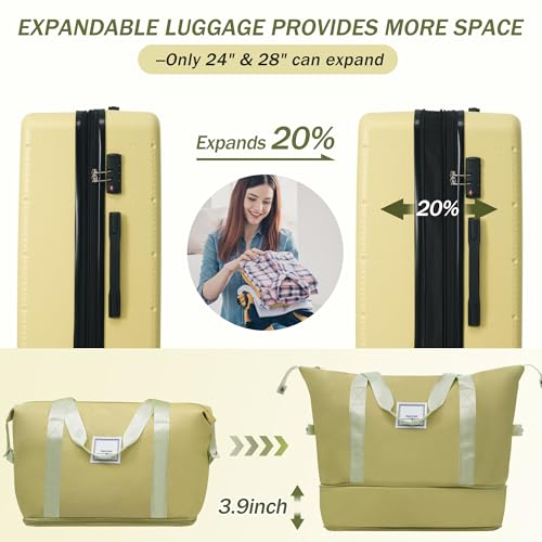 Merax Hardside Luggage Set 5 Piece with Bags,20IN Half-opening Carry on Luggage with USB Port, Expandable 24IN 28IN Luggage with Double Spinner Wheels TSA Lock, Yellow
