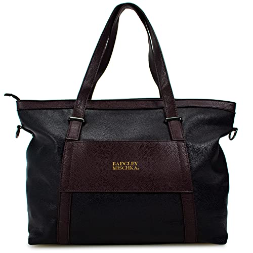 Badgley Mischka Anna XL Vegan Leather Tote Weekender Travel Bag (Black)