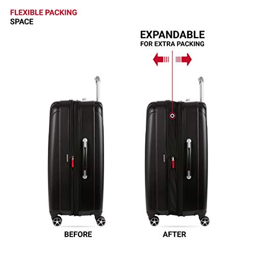 SwissGear 7585 Hardside Expandable Luggage with Spinner Wheels, Black, Checked-Medium 23-Inch