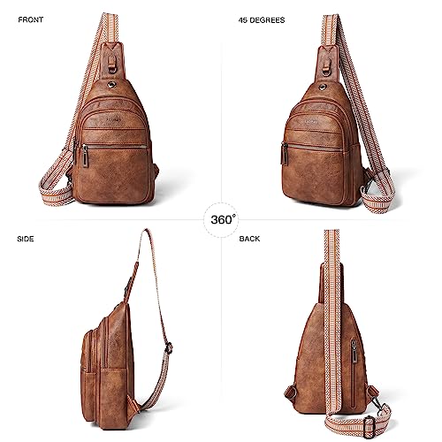 LATMAP 7L Sling Bag For Women Faux Leather Anti Theft Small Casual Daypack Backpack Fanny Pack Crossbody Chest Bags Purse Waterproof Brown
