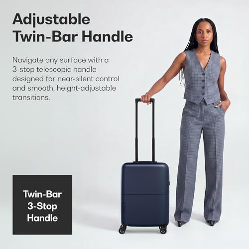 July Carry On Expandable Light - 18.31" Airline Approved Carry On Luggage with Wheels, Travel Suitcase for Men & Women - Premium Rolling Suitcase, TSA Lock, Polycarbonate Shell - Navy