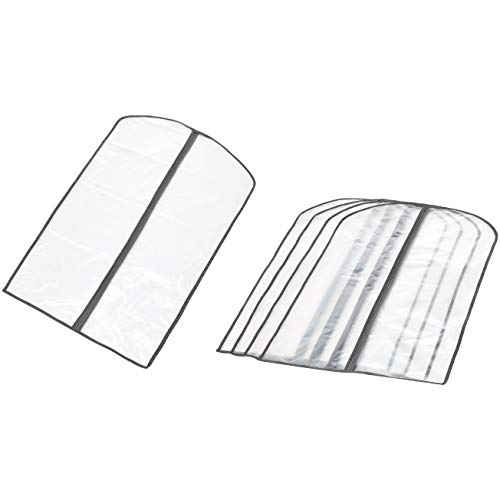 Amazon Basics Zippered PEVA Garment Bag, Dust Cover for Clothing Protection, Translucent White, 5-Pack